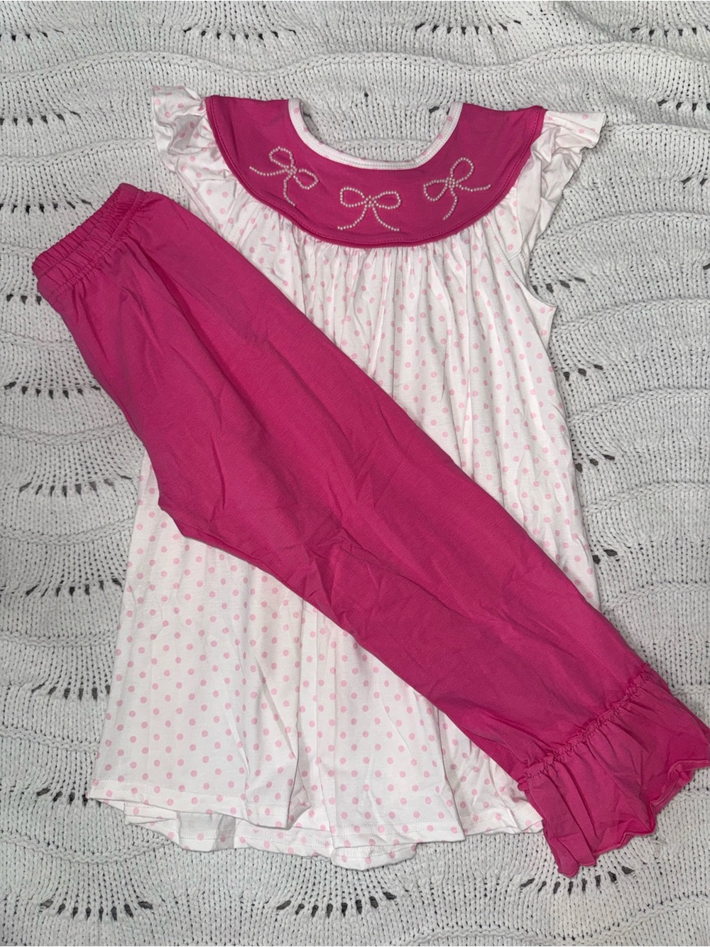 Girls Pink Polka Dot Shirt with Hot Pink Pants